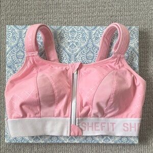 SHEFIT Pink and White Zip Ultimate Sports Bra